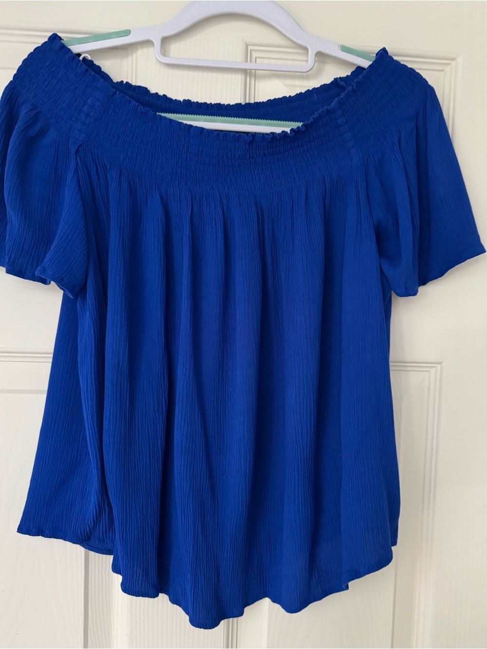 New York & Company - Royal Blue Smocked Off-The-Shoulder Top /Size Large